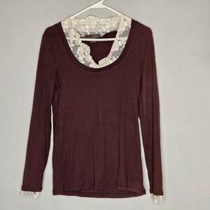 Y2K RXB Women Chocolate Brown Long Sleeve Lace Trim M Bella Whimsigoth Earthy